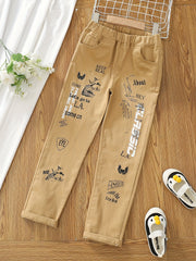 Boys Teen Graffiti Elastic Waist Pants for Spring Fall