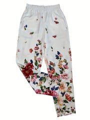 Floral Print Straight Leg Pants with Pockets