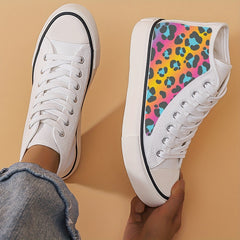Leopard Print Chunky Canvas Sneakers High Top Non Slip Skate Shoes