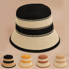Wide Stripe Knitted Bucket Hat Casual Block Sunscreen Cloche Hats