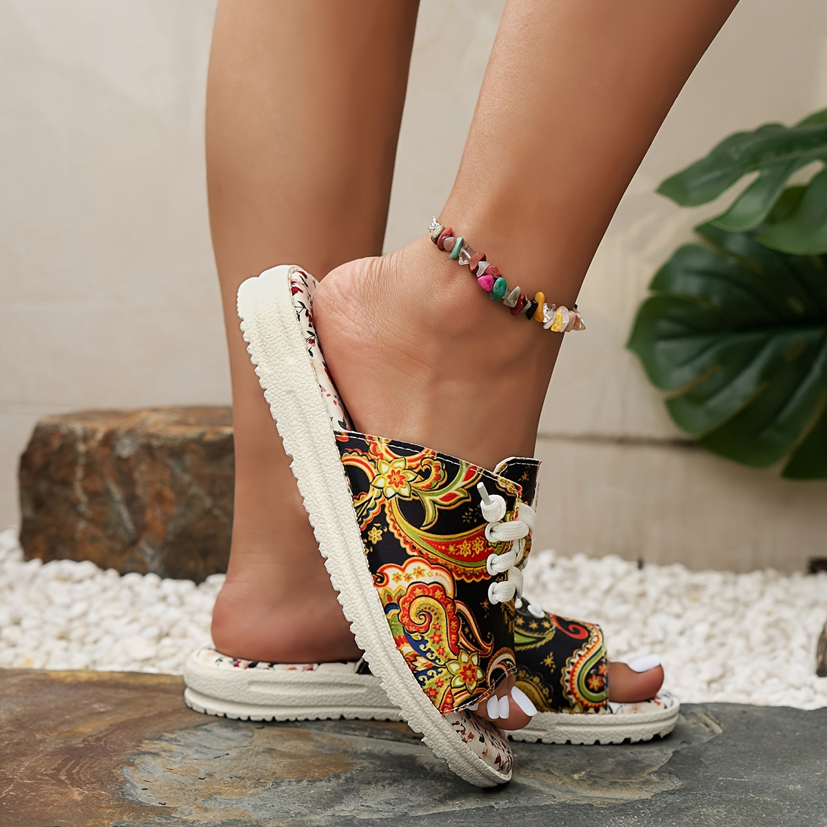 Colorful Print Casual Sports Slippers Lightweight Non slip Open Toe