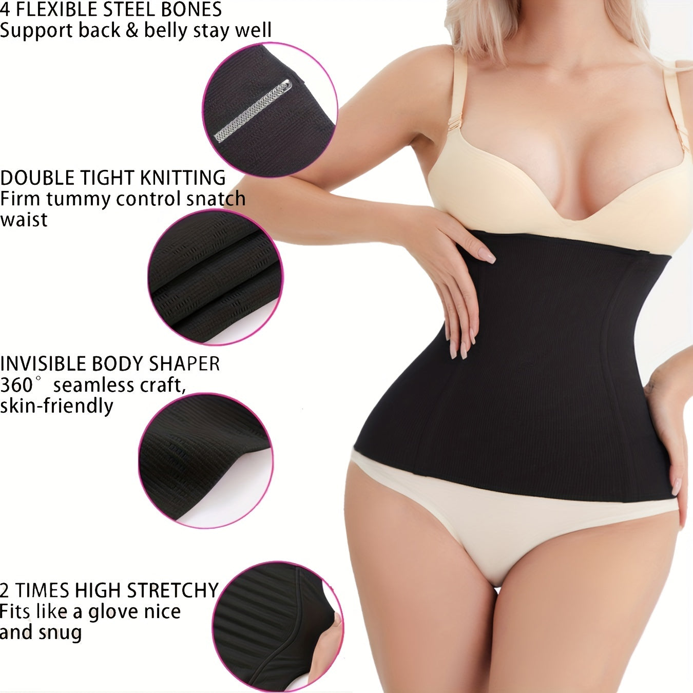Seamless Steel Boned Women's Waist Trainer Tummy Control Slim Girdle Belt