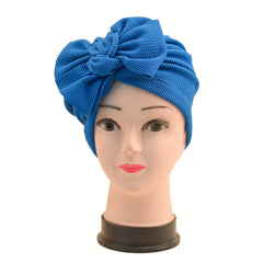 Pleated Bow Turban Cap Printed Head Wrap Elastic Hijab Bonnet