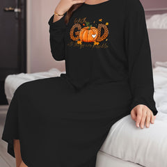 Pumpkin & Slogan Print Long Sleeve Nightdress