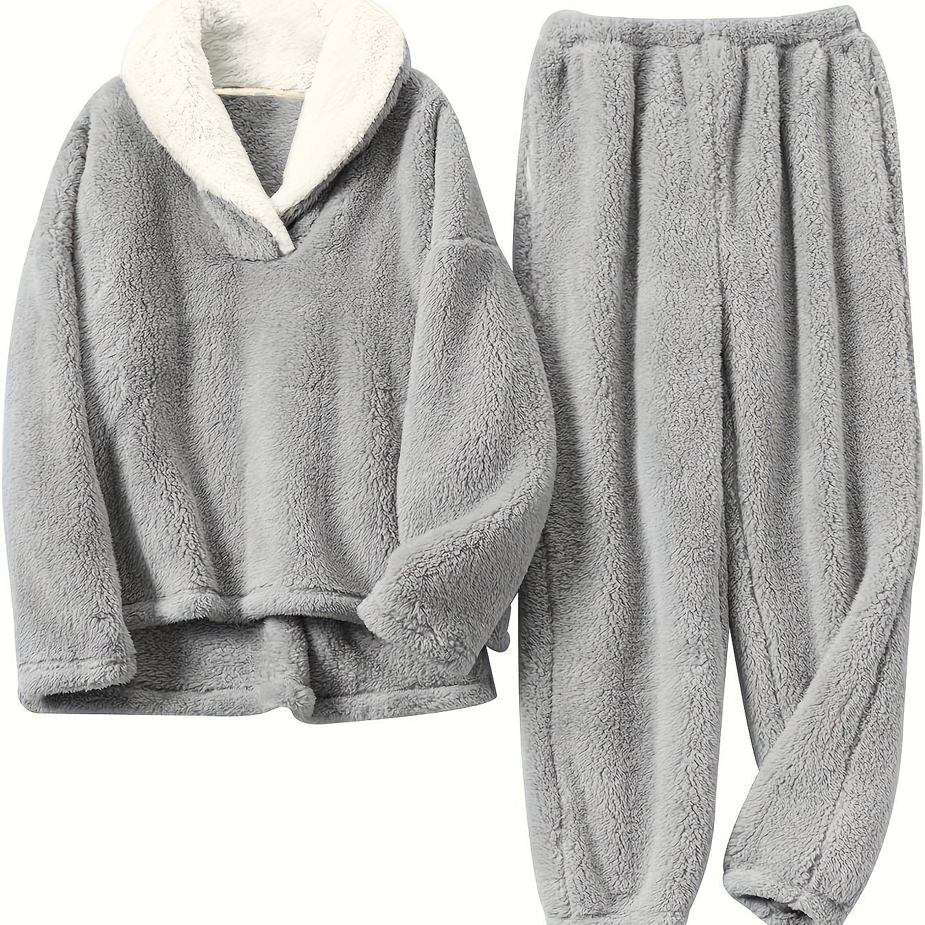 Cozy Thermal Flannel Loungewear Set Long Sleeve Top & Pants