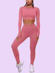 Seamless Workout Set - Long Sleeve Crop Top & High Waisted Leggings