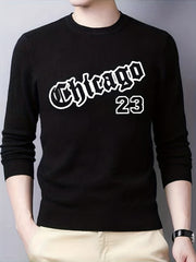 CHICAGO Print Knitted Sweater Men's Casual Warm Crew Neck Pullover
