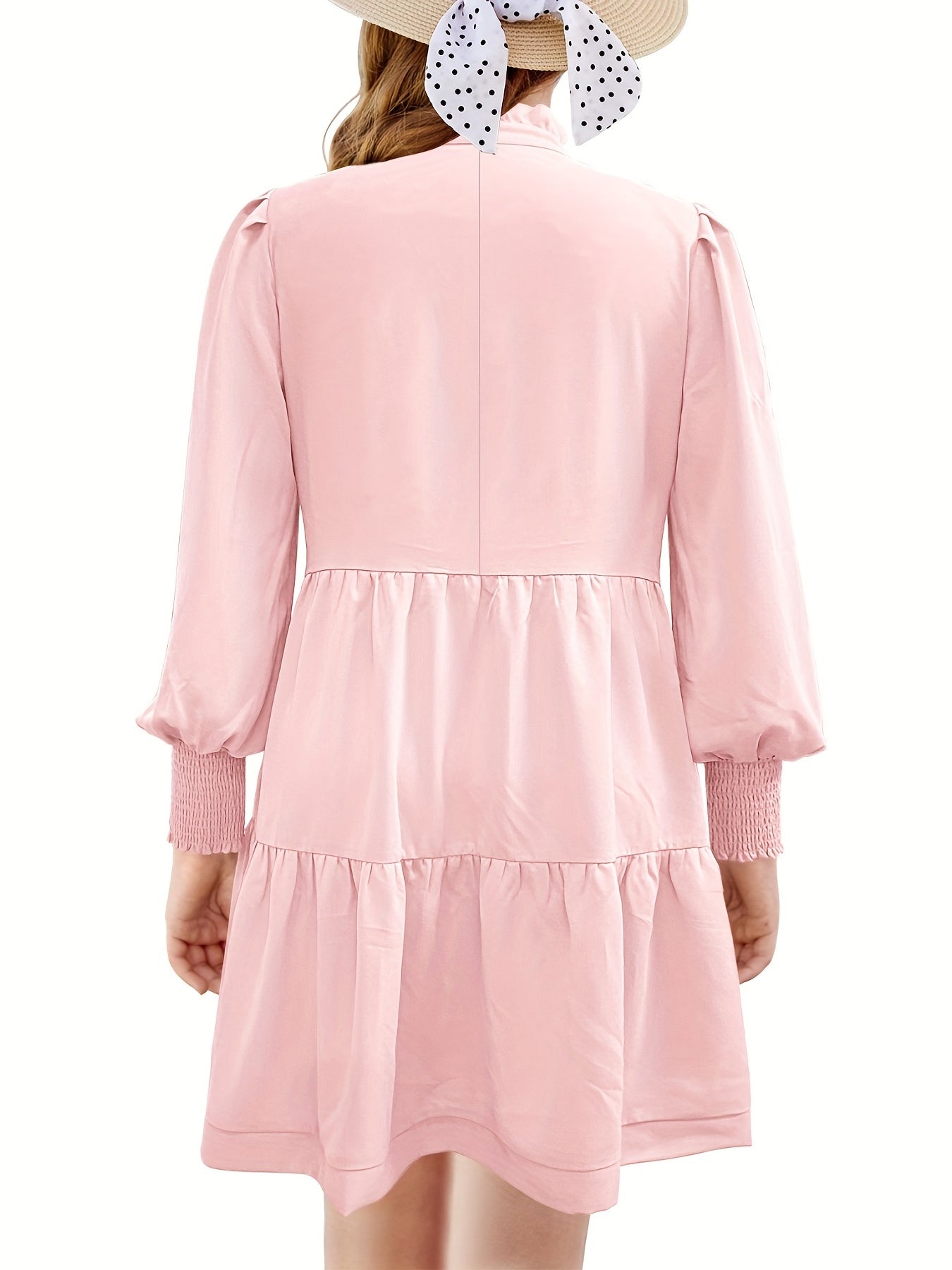 Girls Ruffle Neck Long Sleeve Dress Swing Dress Kids Casual Maxi Dress