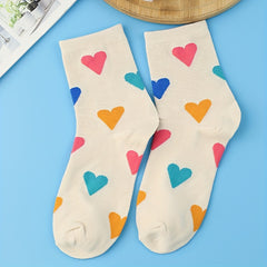 3 Pairs Heart Print Socks Comfy Mid Tube Women's Stockings