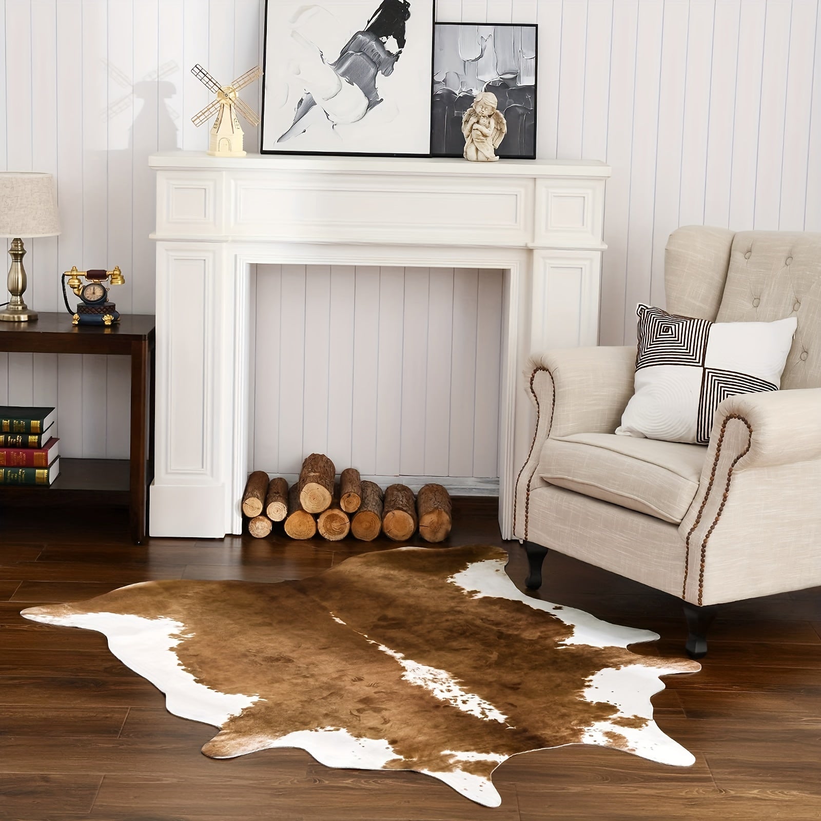 Large Faux Cowhide Rug 4.6x5.2ft Western Decor