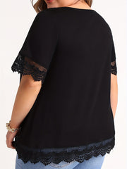 Eyelet Embroidered Plus Size Casual Top with Notched Neck
