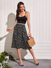 Floral Print Elastic Waist Midi Skirt for Women