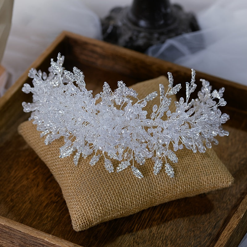 Beaded Crown Tiara Headbands for Wedding Dress
