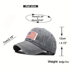 Ponytail Flag Patch Baseball Cap Gray Washed Distressed Lightweight Sun Hat