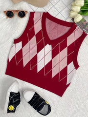 Boys Retro College Style V Neck Knitted Sleeveless Sweater Vest