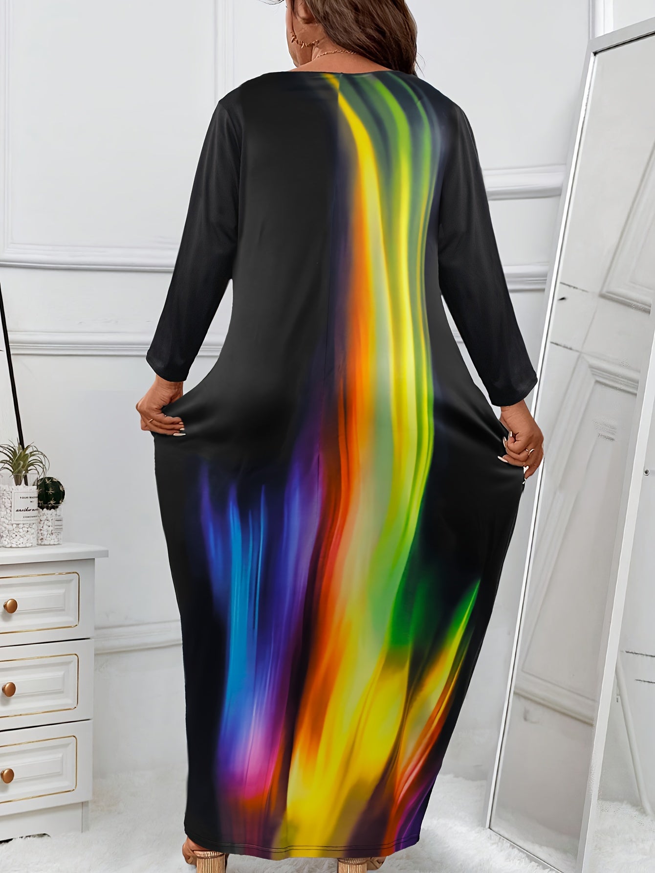 Women's Plus Ombre Long Sleeve Round Neck Maxi Dress