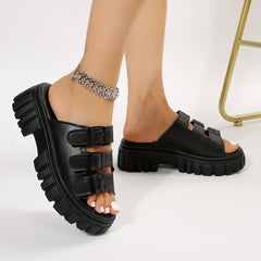 Women's Platform Sport Sandals with Buckle Thick Sole