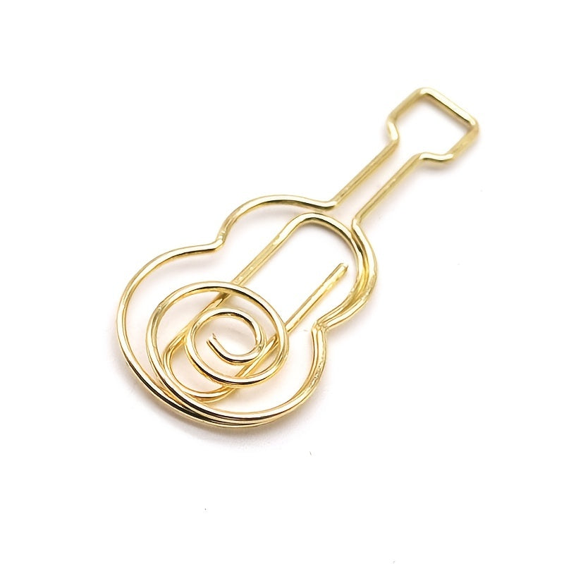 10pcs Guitar Shape Paper Clip Rose Golden Cartoon Metal Stationery Supplies