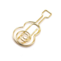 10pcs Guitar Shape Paper Clip Rose Golden Cartoon Metal Stationery Supplies