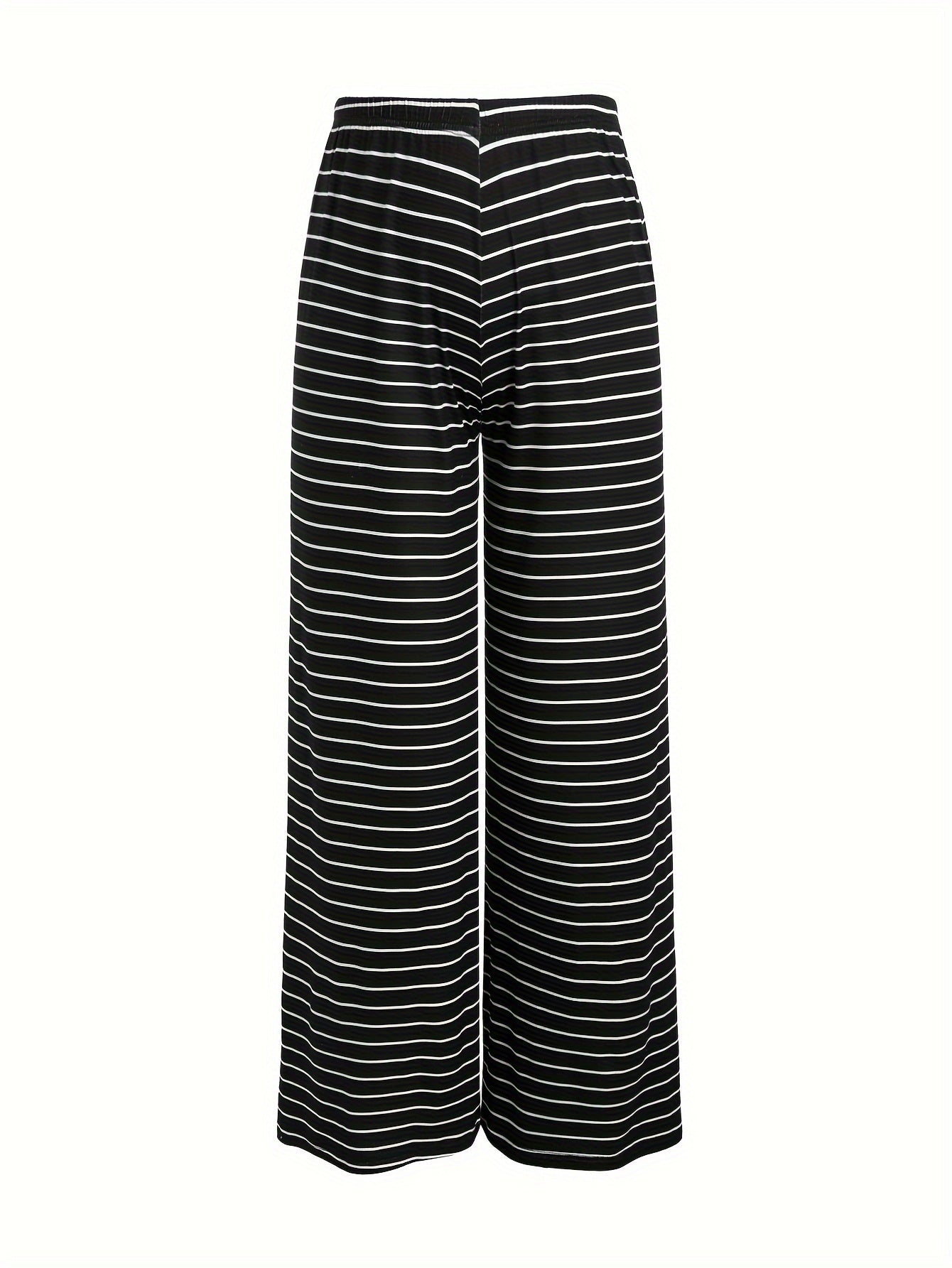 Casual Pajamas Set Women's Plus Striped Print Tee & Pants 2 Piece Set