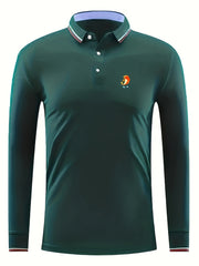 Men's Goldfish Print Polo Shirt Casual Long Sleeve S