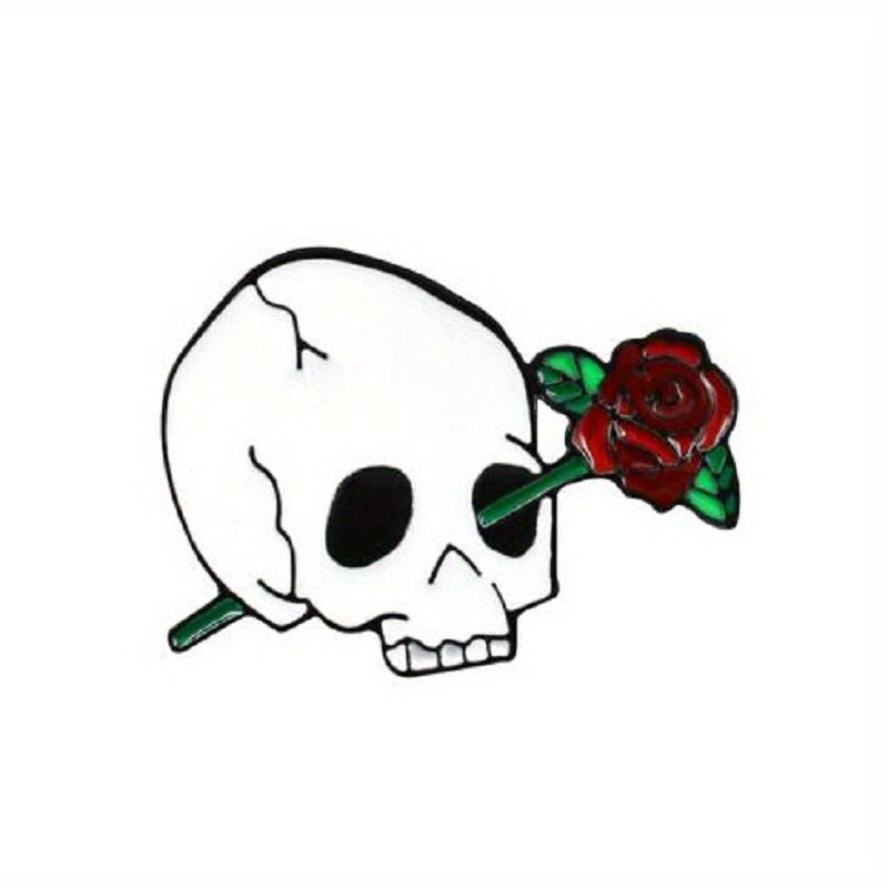 Enamel Skull Skeleton Rose Flower Drop Alloy Brooch Girls Bag Jewelry