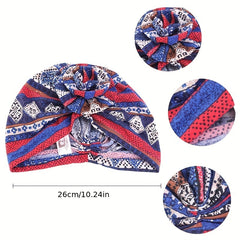Boho Flower Decor Turban Cap Printed Bonnet Head Wrap Scarf Beanie