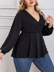 Lantern Sleeve Ribbed Blouse