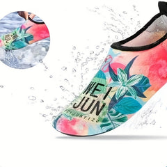 Stylish Aqua Socks with Letter & Flower Pattern - Quick Drying