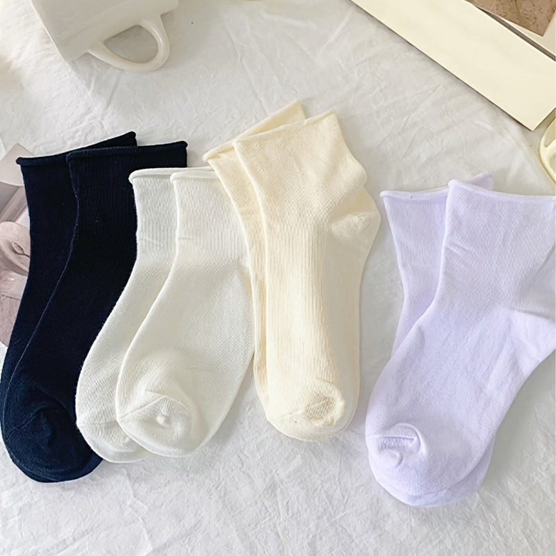 4 Pairs Solid Curling Socks Comfy & Breathable All match Socks Women's Stockings