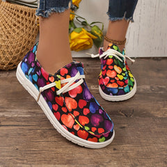 Women's Skateboard Shoes Heart Pattern Lightweight Canvas Lace up Shoes