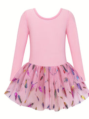 Girls Comfy Cross Back Long Sleeve Tutu Ballet Leotard