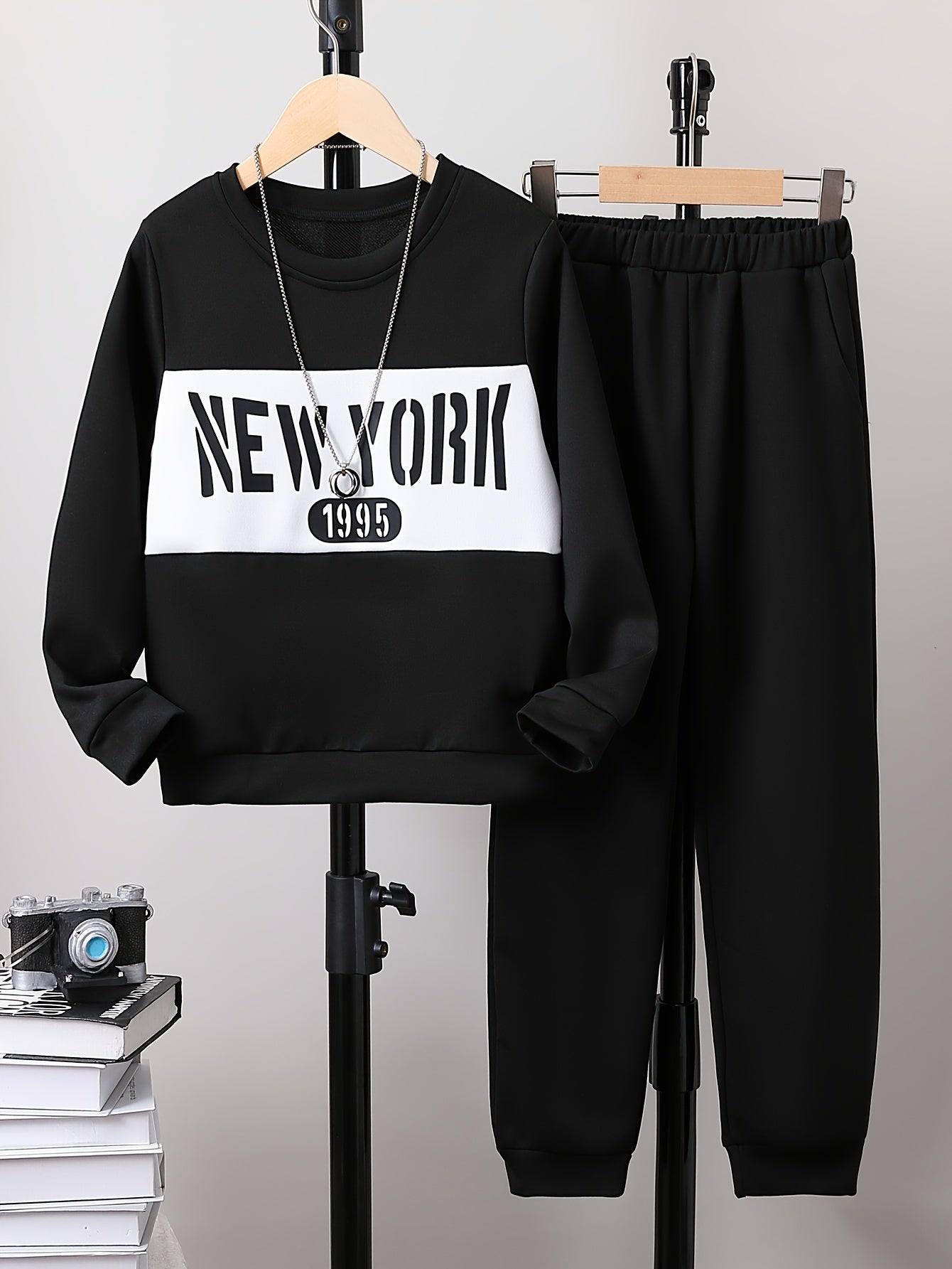 Boys 2pcs Sweatshirt & Sweatpants Set YORK Print Long Sleeve Top Casual Outfits