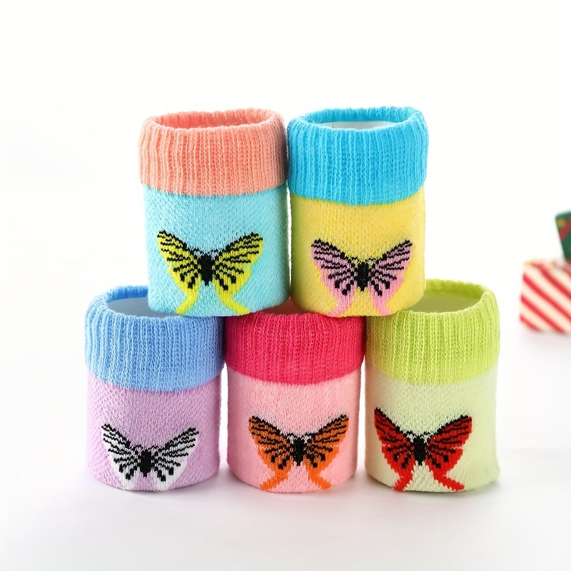 5 Pairs Butterfly Knit Crew Socks for Girls
