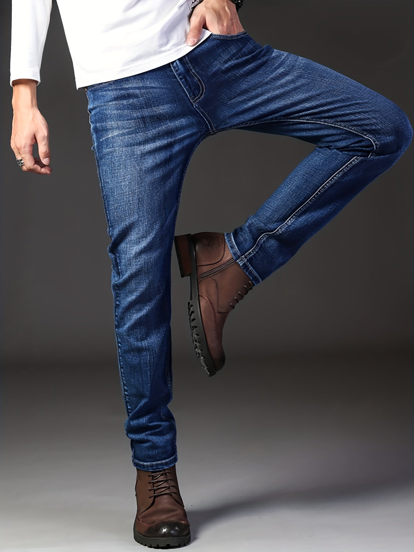 Classic Semi-Formal Stretch Denim Pants Men's Casual Business