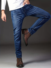 Classic Semi-Formal Stretch Denim Pants Men's Casual Business