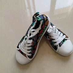 Women's Graffiti Canvas Sneakers Low Top Flat Shoes