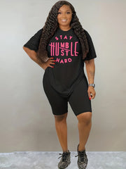 Slogan Print Crop Top & Shorts Sports Outfits Set