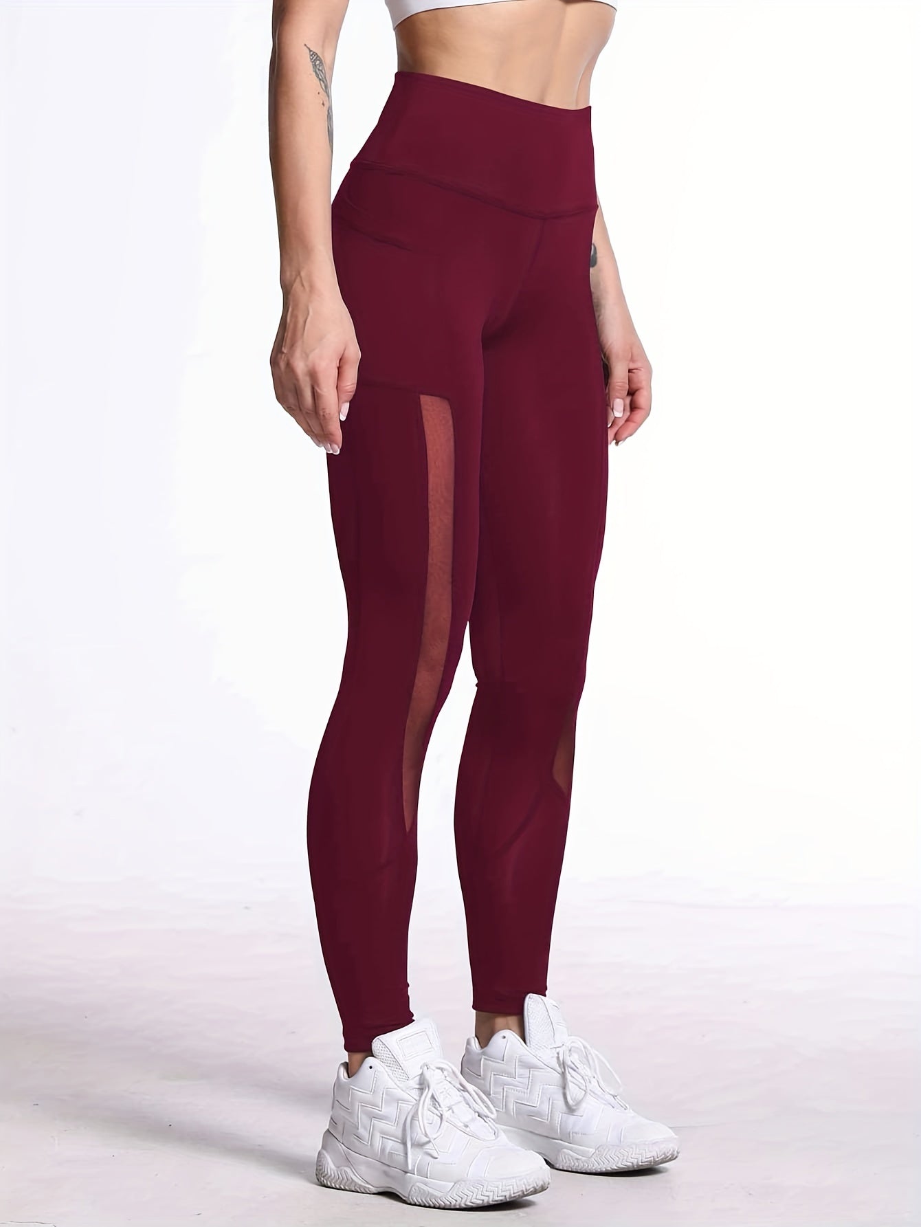 Mesh Contrast Yoga Leggings with Pocket