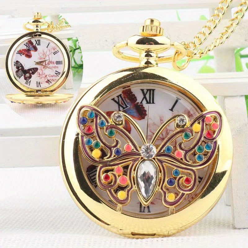 Vintage Hollow Bee Flower Pendant Necklace Quartz Watch for Kids