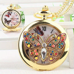 Vintage Hollow Bee Flower Pendant Necklace Quartz Watch for Kids