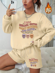 Women's Letter & Graphic Print 2pcs Set Sweatshirt & Shorts Outfit