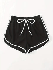 Contrast Trim Drawstring Shorts Women's Clothing