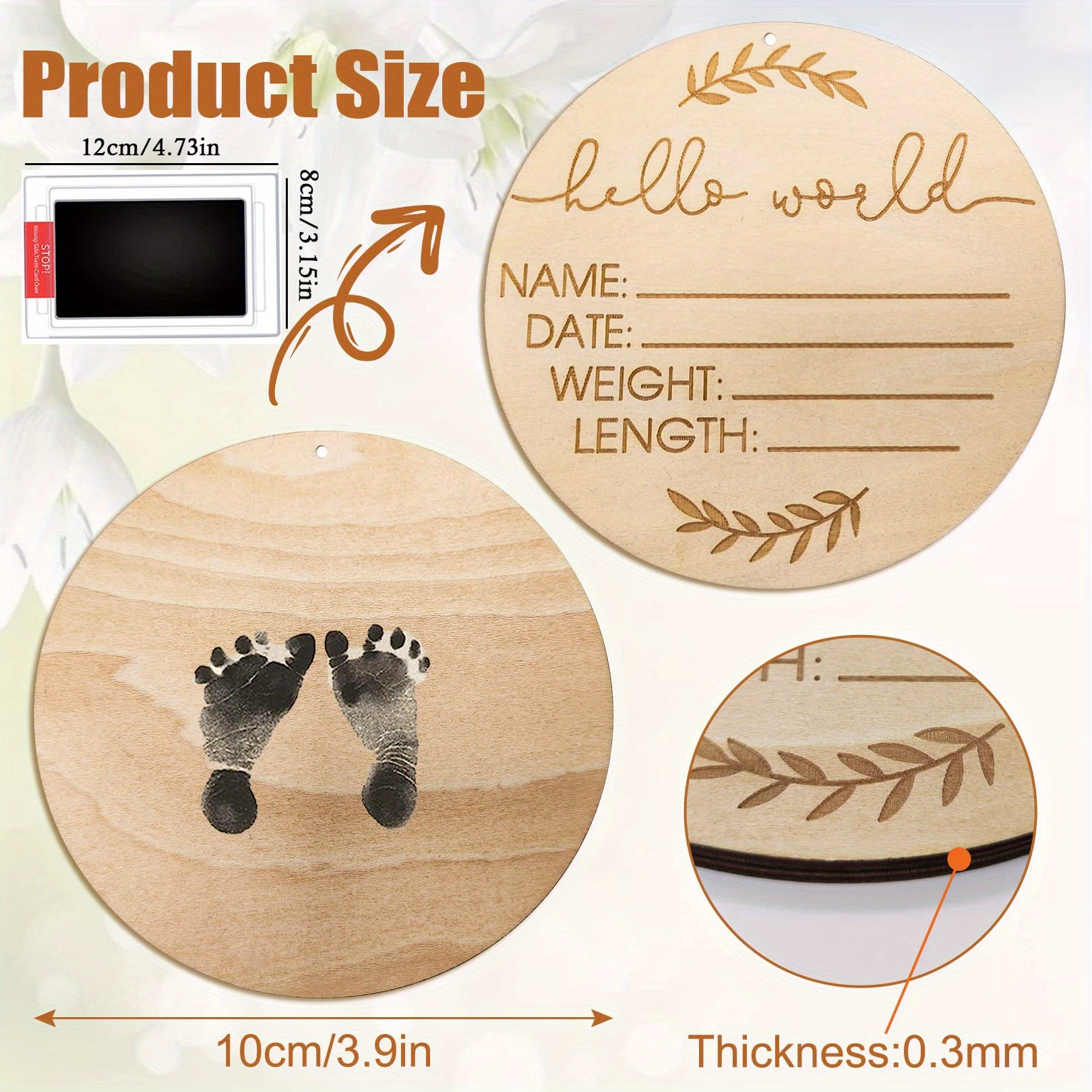 Hello World Newborn Sign with Ink Pad for Baby Hand and Footprints