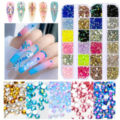 Nail Art Rhinestones Kit Tweezers Pen Glue 24 Colors Round Nail Rhinestones
