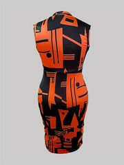 Geometric Print Mock Neck Midi Tank Dress