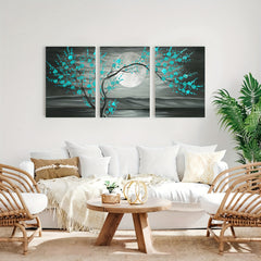 3pcs Grey And Teal Floral Canvas Plum Blossom Tree Printed On Canvas