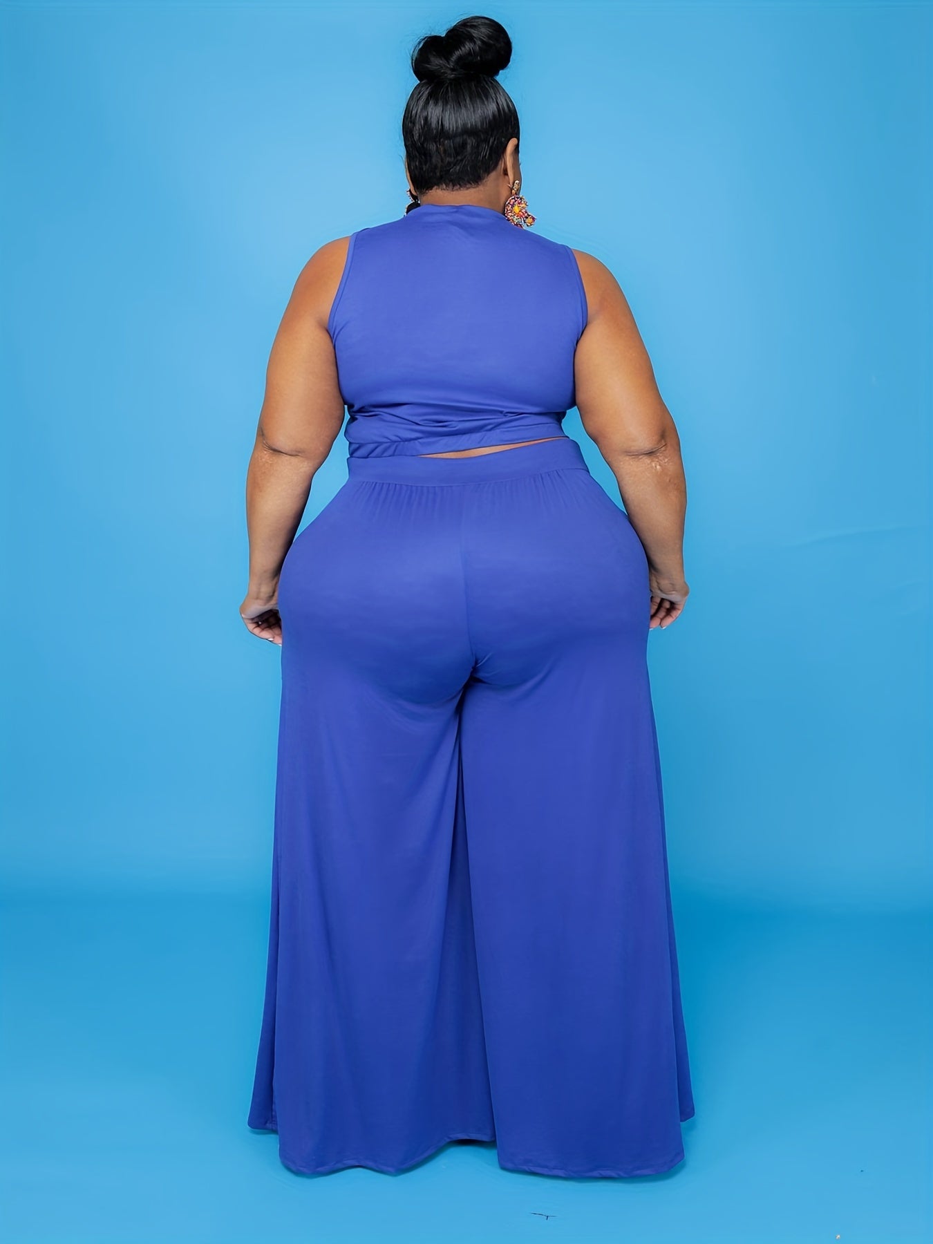 Cut Out Mock Neck Tank Top & Wide Leg Pants Set