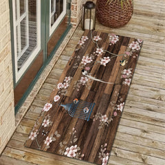 Wooden Striped Area Rug Flower And Bird Pattern Carpet Machine Washable