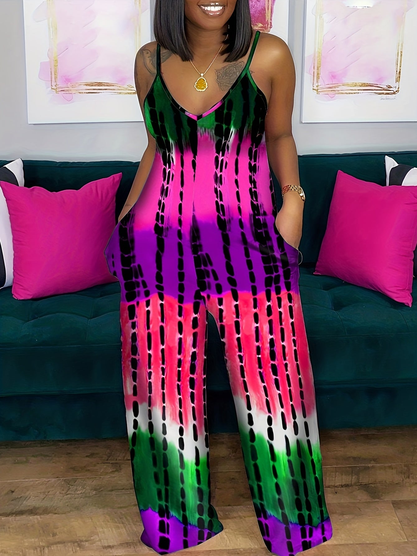 Tie Dye Wide Leg Jumpsuit Cami Boho Style